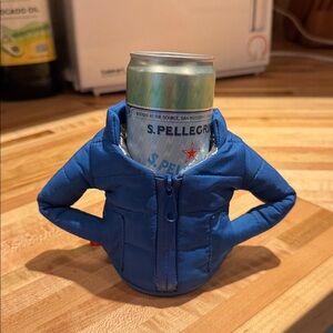Puffin Blue Puffer Jacket Can Koozie